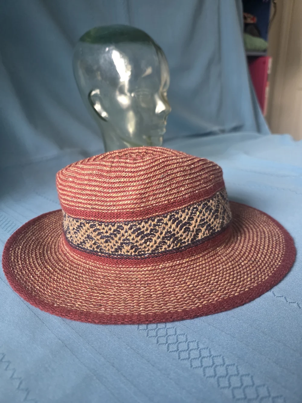 Old County Road Burgundy Woven Bohemian Panama / Fedora Hat OS